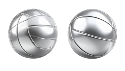 Dynamic silver volleyball duo isolated on transparent background.