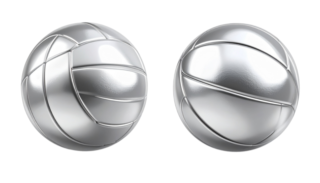 Dynamic silver volleyball duo isolated on transparent background.