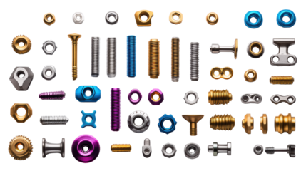 Assorted Bolts on Transparent Background