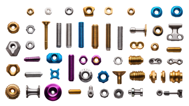 Assorted Bolts on Transparent Background