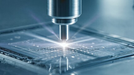 Microchip Laser Etching In Clean Room Environment. Precision Manufacturing Of Semiconductor Components