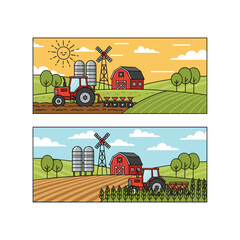 Obraz premium Agriculture and farming, agribusiness, rural scenery, design components for infographics, websites, and print media, vector illustration