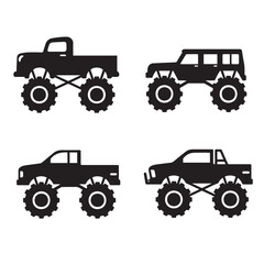 Vector illustration of monster pick up truck silhouette set © MdAkramulHaque