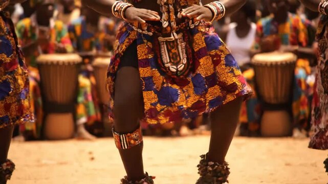 Traditional African Dance Performance - A vibrant shot of a traditional African dance performance, focusing on the legs and attire of a dancer.