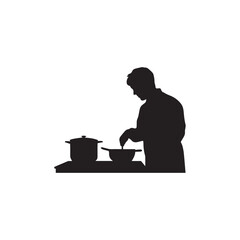 Chef Making Coffee Silhouette – Restaurant Barista or Cook Vector Illustration