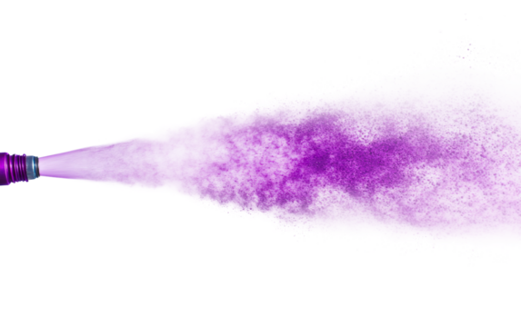 Vibrant macro image capturing a pichkari releasing purple spray representing fun creativity and festival spirit isolated on transparent background PNG