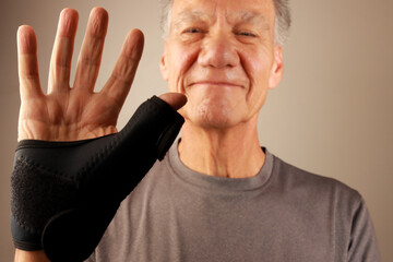Man wearing a Black Wrist and Thumb Support Brace for Arthritis and Thumb pain