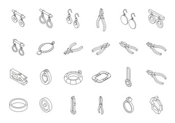 Vector art of isometric outline jewelry making tools for handmade accessories