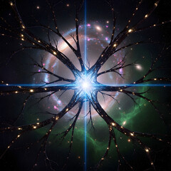 Generative AI Cosmic Tree of Life Branches Galaxy Cosmos Stars Nebula Space Universe Abstract Futuristic Science fiction Fantasy Digital art Artwork Celestial Night sky