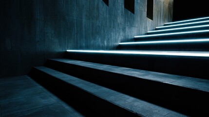 Abstract staircase with glowing lights in minimalist architectural design