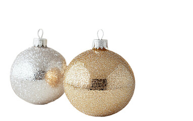 Detailed composition of luminous Christmas ornaments sparkling with golden light symbolizing celebration and happiness isolated on transparent background PNG