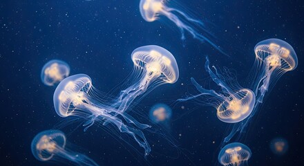 Fototapeta premium Jellyfish swimming gracefully in deep blue ocean water