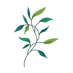 Simple botanical branch with delicate green and teal leaves. Perfect for nature posters, eco packaging, branding, wallpapers, and minimalist decor. Flat clean vector illustration in modern style.