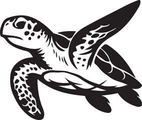 Sea turtle swimming right side view black and white, Ocean turtle silhouette vector graphic