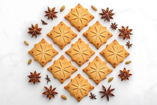Star anise and cardamom decorated diamond shaped pastries