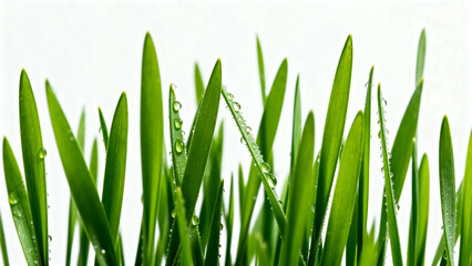 Fototapeta premium Green grass blades with water droplets