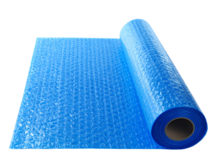  Partially Unrolled Blue Bubble Wrap Sheet. Packaging Protection Material Isolated