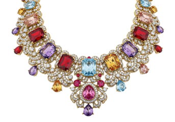 Exquisite multigemstone necklace isolated on transparent background