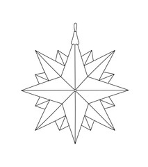 Christmas tree festive decor bauble in form of star simple doodle outline hand drawn vector illustration for winter holidays seasonal greeting card, invitation, banner, decor, sticker, lineart clipart