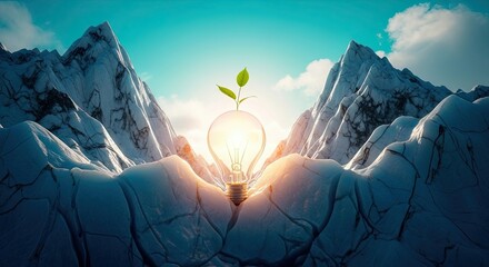 Green Energy Innovation Growing From Snowy Mountain Peaks Towards The Sun