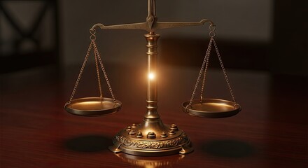 Golden Scales of Justice Illuminated by a Bright Light