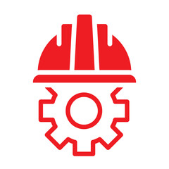 Red Engineering Gear and Safety Helmet Vector Icon Design