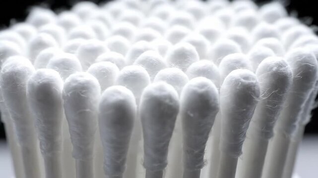 Close-up of Cotton Swabs - A macro shot shows a densely packed group of cotton swabs, with the soft white cotton heads in sharp focus.