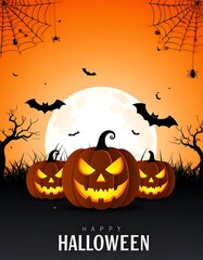 Halloween poster with jack-o'-lanterns and spooky moon