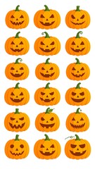 Halloween pumpkin faces in a grid