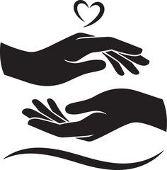 Helping Hands Charity Support Icon with Heart - Vector Silhouette