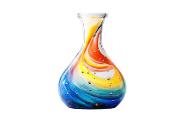 Scientific glass flask with rotating fluid representing chemical reaction and motion in a lab setting isolated on transparent background PNG