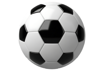Classic black and white soccer ball isolated on transparent background
