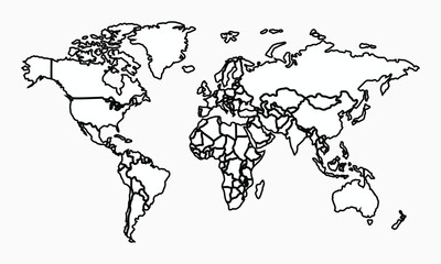 World Map Outline with Country Borders – Minimal Vector Global Design