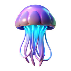 Fototapeta premium Glowing bioluminescent jellyfish with vibrant neon tentacles isolated on transparent background
