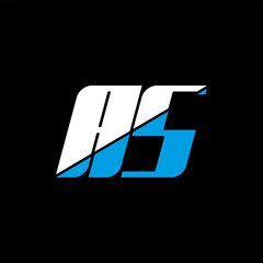 AS letter logo design on black background. AS creative initials letter logo concept. as icon design. AS white and blue letter icon design on black background. A S