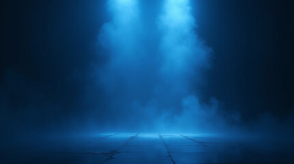 Wet asphalt, reflection of neon lights, a searchlight, smoke. Abstract light in a dark empty street with smoke, smog. Dark background scene of empty street, night view, night city.