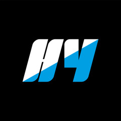 HY letter logo design on black background. HY creative initials letter logo concept. hy icon design. HY white and blue letter icon design on black background. H Y