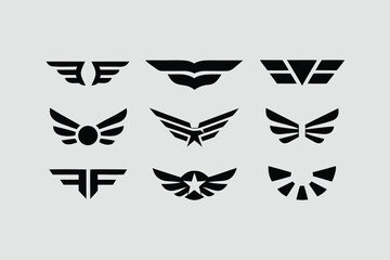  collection of vector wing emblems in a modern, geometric, and stylized design . 