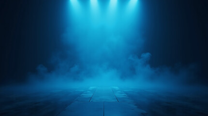 Wet asphalt, reflection of neon lights, a searchlight, smoke. Abstract light in a dark empty street with smoke, smog. Dark background scene of empty street, night view, night city.