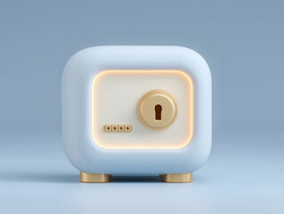 3D safe deposit box icon with luminous blue glow