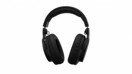 Black wireless headphones isolated on a white background, a close up studio shot. Modern design audio equipment for music listening, comfort, and digital entertainment.