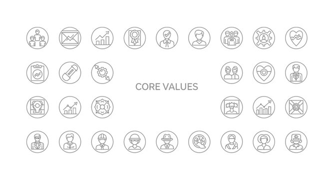 Illustrating Core Values and Company Culture Through a Collection of Professional Icons and Symbols Representing Teamwork Ethics and Professionalism in Business Management