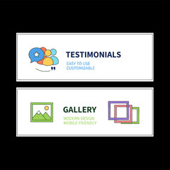 A collection of contemporary vector illustrations featuring word testimonials and a gallery, with thin‑line flat design banners for both website and mobile, easy to use and highly customizable