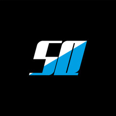 SQ letter logo design on black background. SQ creative initials letter logo concept. SQ icon design. SQ white and blue letter icon design on black background. S Q