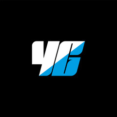 YG letter logo design on black background. YG creative initials letter logo concept. YG icon design. YG white and blue letter icon design on black background. Y G
