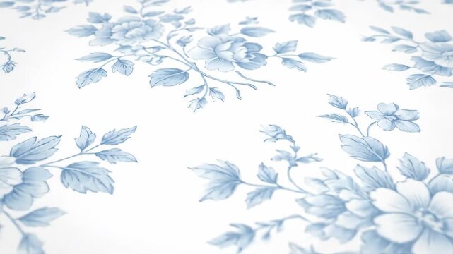 Blue Floral Pattern Background - This video showcases a repeating pattern of delicate blue flowers and leaves on a white background. The floral design appears to be watercolor painted.