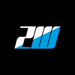 ZW letter logo design on black background. ZW creative initials letter logo concept. ZW icon design. ZW white and blue letter icon design on black background. Z W