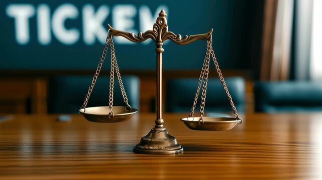 Justice Law Balance Scale Brass Court Legal Wooden Table Symbol Equality Impartial Vintage Classic Concept for Courthouse Courtroom Judgement with