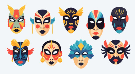 Fototapeta premium Collection of Colorful Tribal Masks with Intricate Designs.