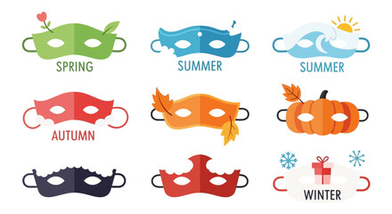 Collection of colorful vector masks representing the four seasons.
